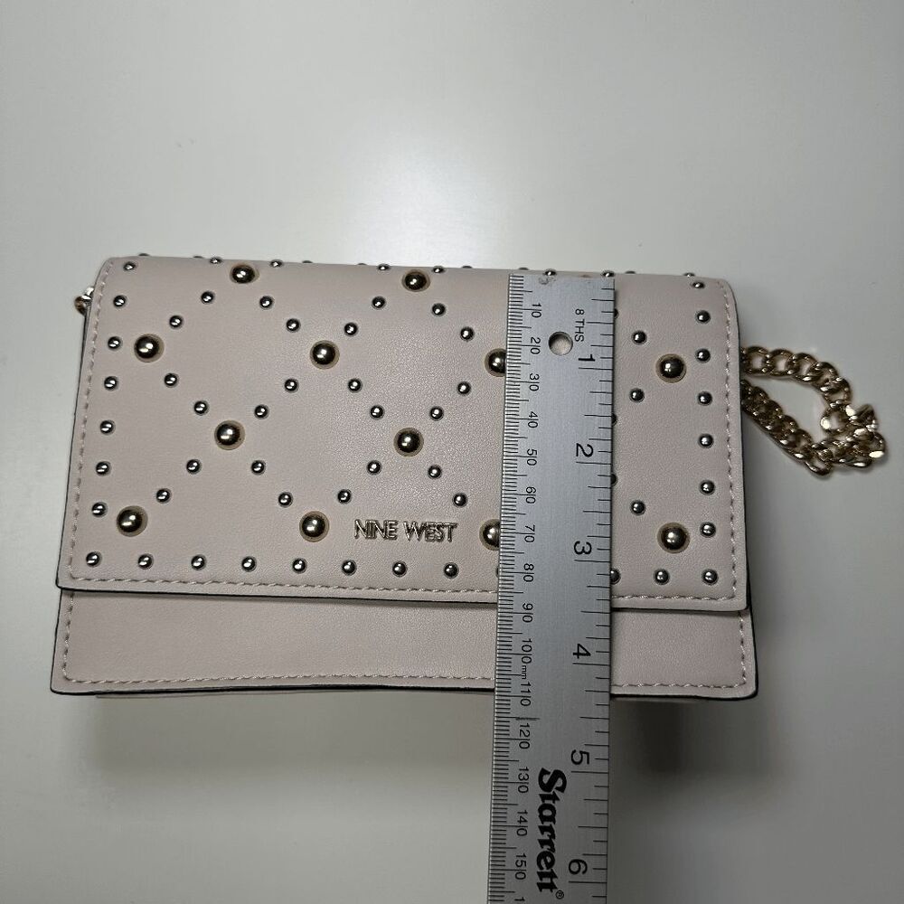 NINE WEST Studded‎ Wallet Clutch Chain Strap Beige Small Purse - Picture 6 of 7